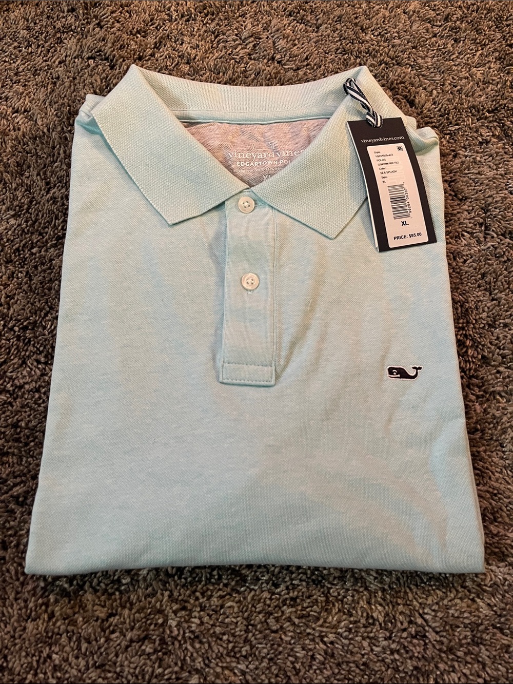 Vineyard Vines Men’s Polo Edgartown pique Shirt - Pale Aqua- Sea Splash. XL. New